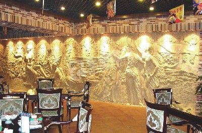 饭店背景墙砂岩浮雕雕塑定制