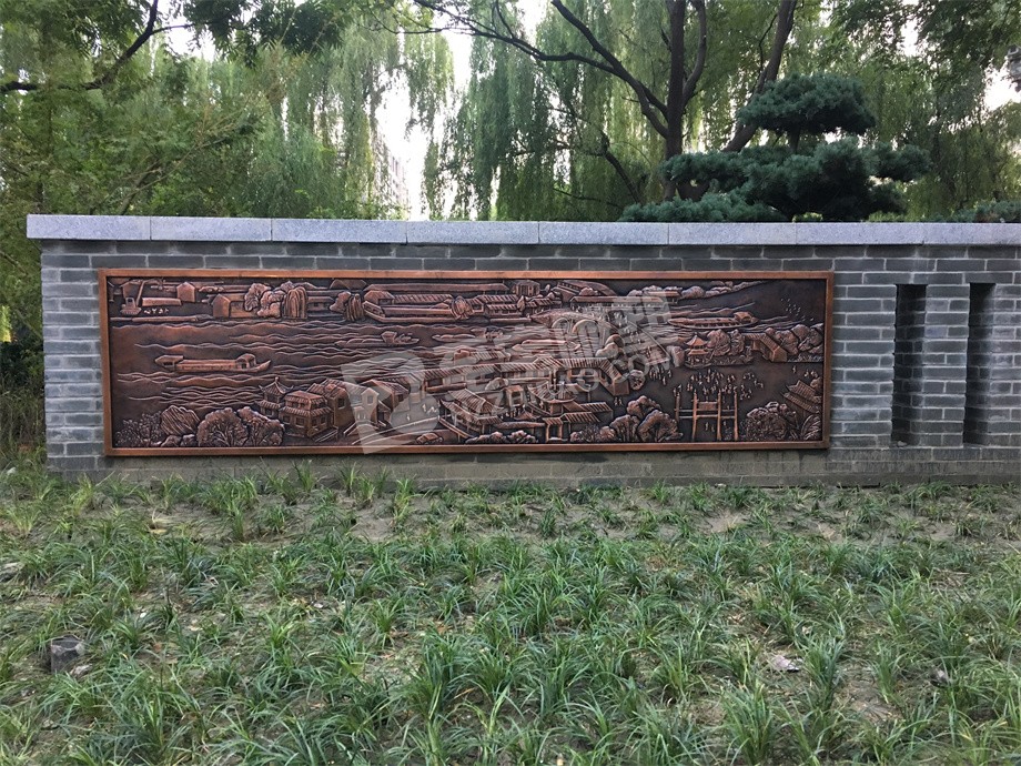 城市园林庭院壁画江南水乡锻铜浮雕定制