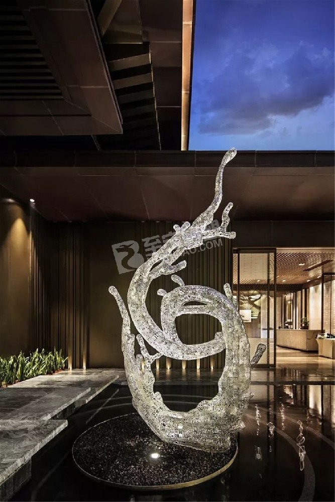 酒店创意浪花镂空不锈钢雕塑定制