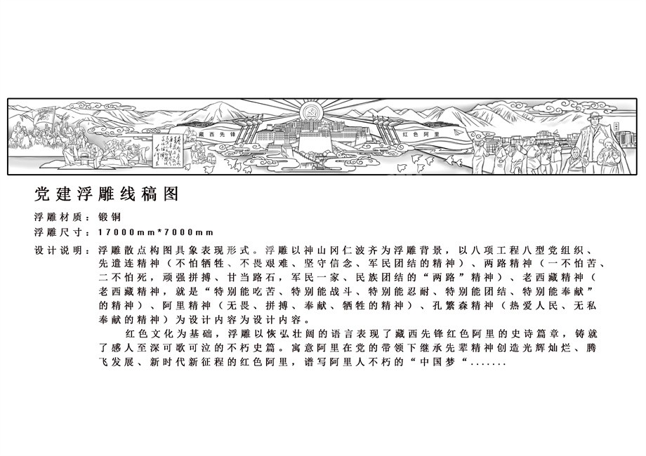 藏西精神党建浮雕原创设计手绘线稿