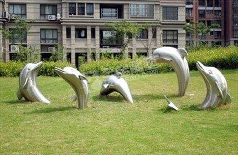 小区园林景观镜面海豚不锈钢雕塑定制