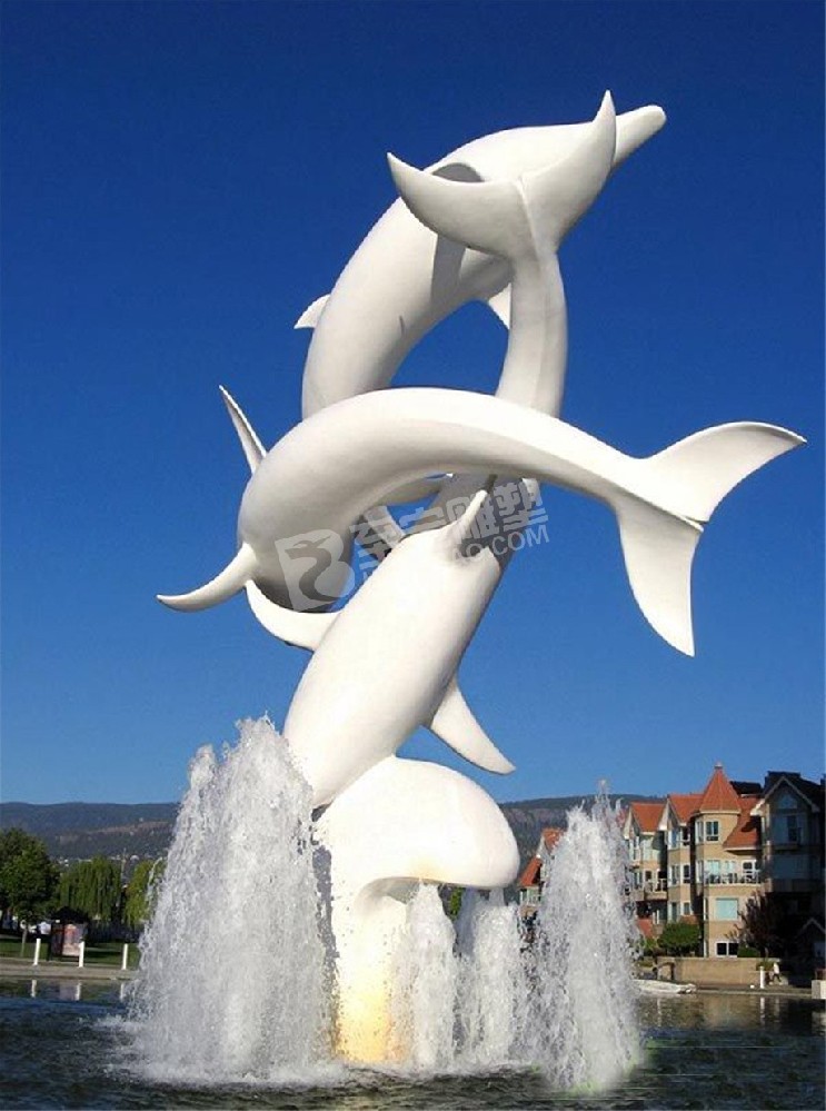别墅水池景观小品海豚不锈钢雕塑定制