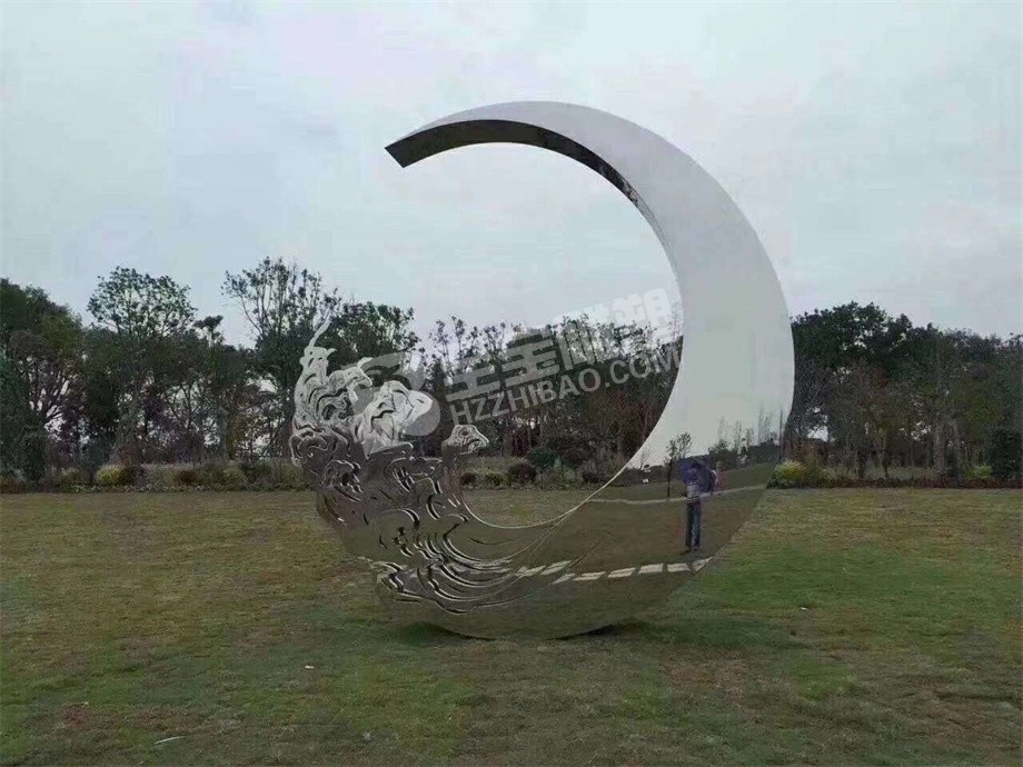公园园林景观创意镜面月亮不锈钢雕塑定制