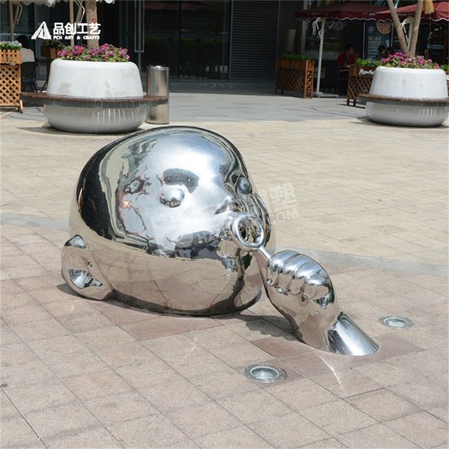 商业街创意镜面儿童不锈钢雕塑定制