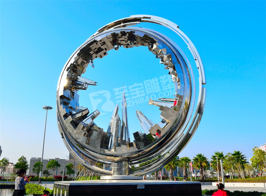城市广场镜面圆不锈钢雕塑定制