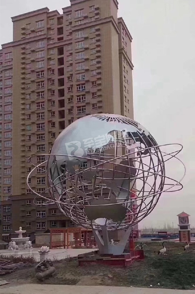 小区广场镜面镂空地球仪不锈钢雕塑定制