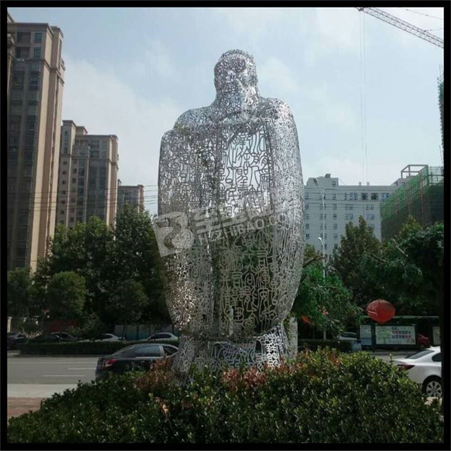城市道路镜面镂空古人物不锈钢雕塑定制