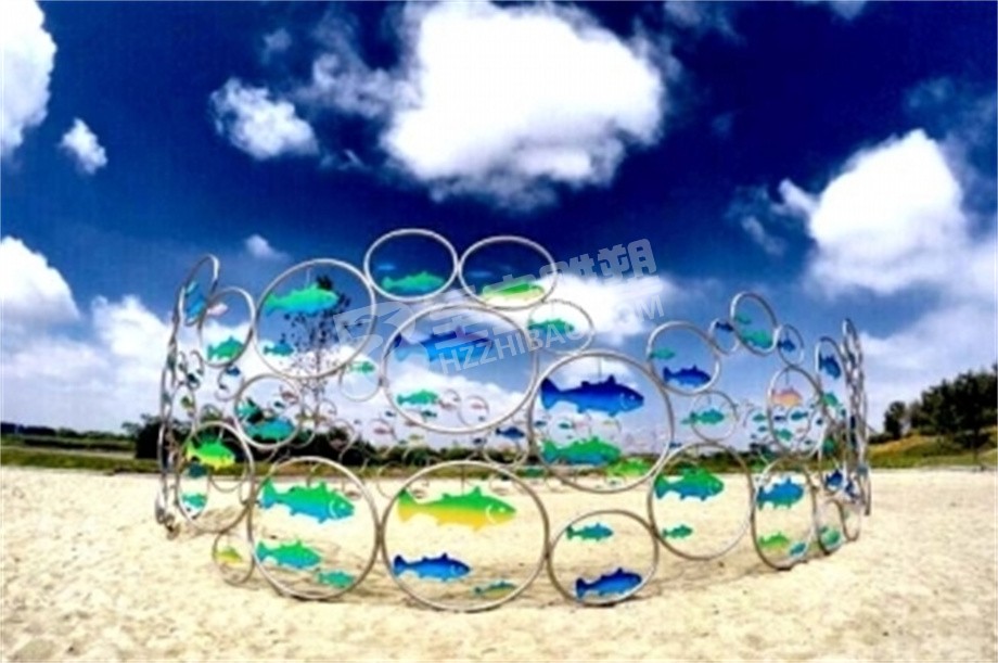 海边镜面创意鱼群不锈钢雕塑定制